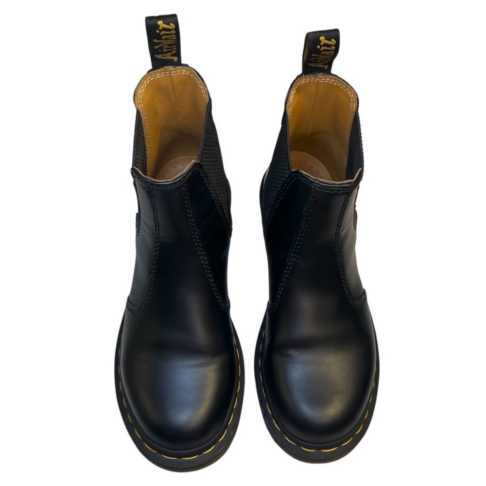 Dr. Martens | 2976 Chelsea Smooth Black Leather Yellow Stitch Boots - Women’s 6